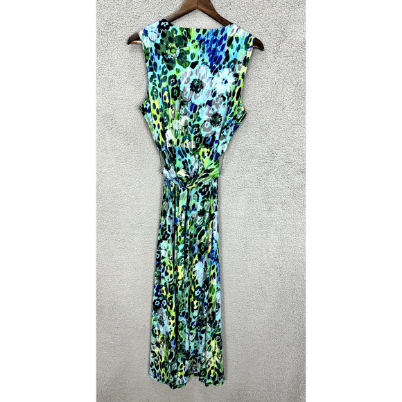 Jones Studio Babydoll Maxi Dress Women Large Green Animal Floral Belted Boho Y2K - Picture 2 of 6